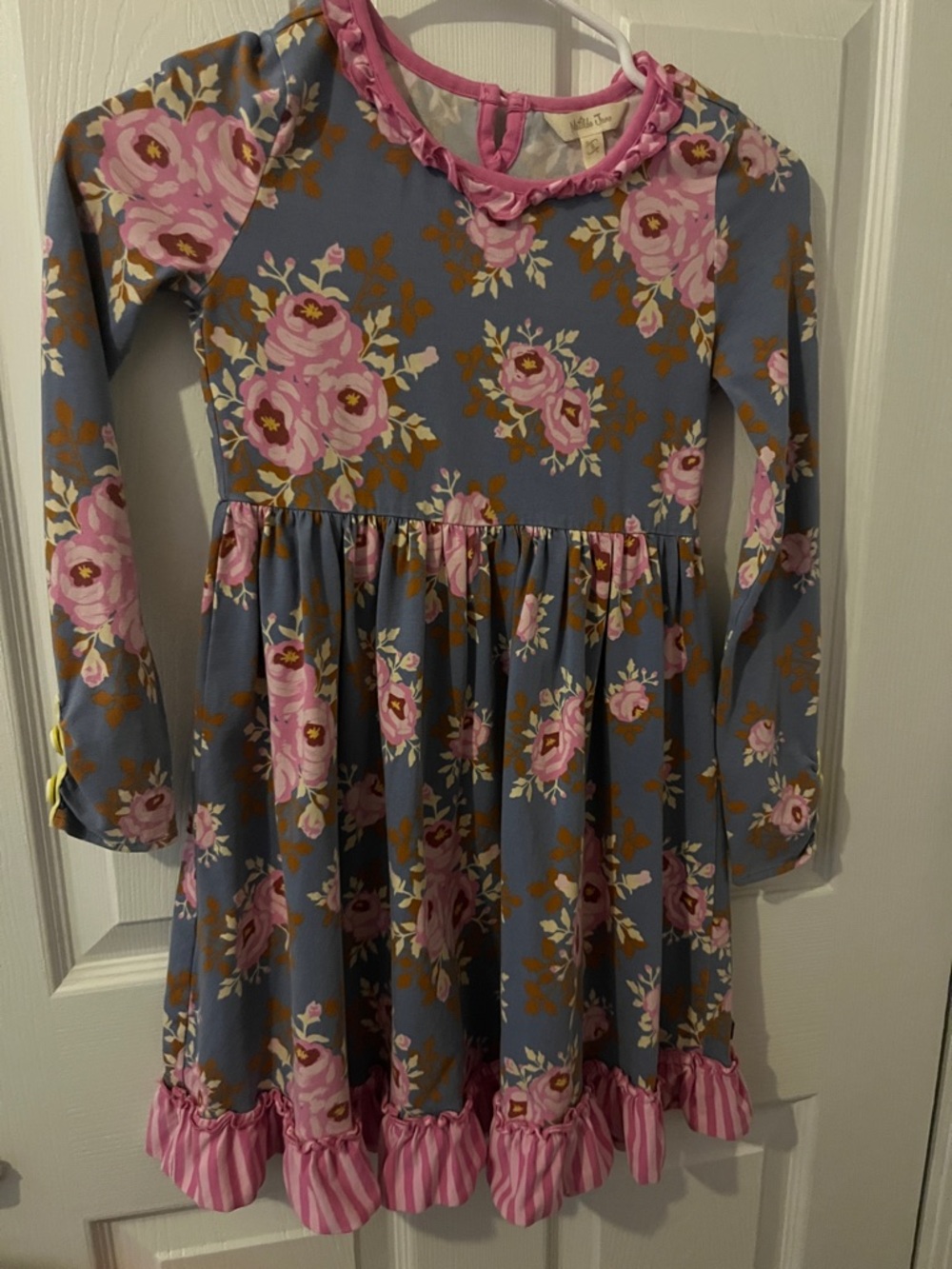 Matilda Jane Blue Floral Long-Sleeve Dress with Pink Accents